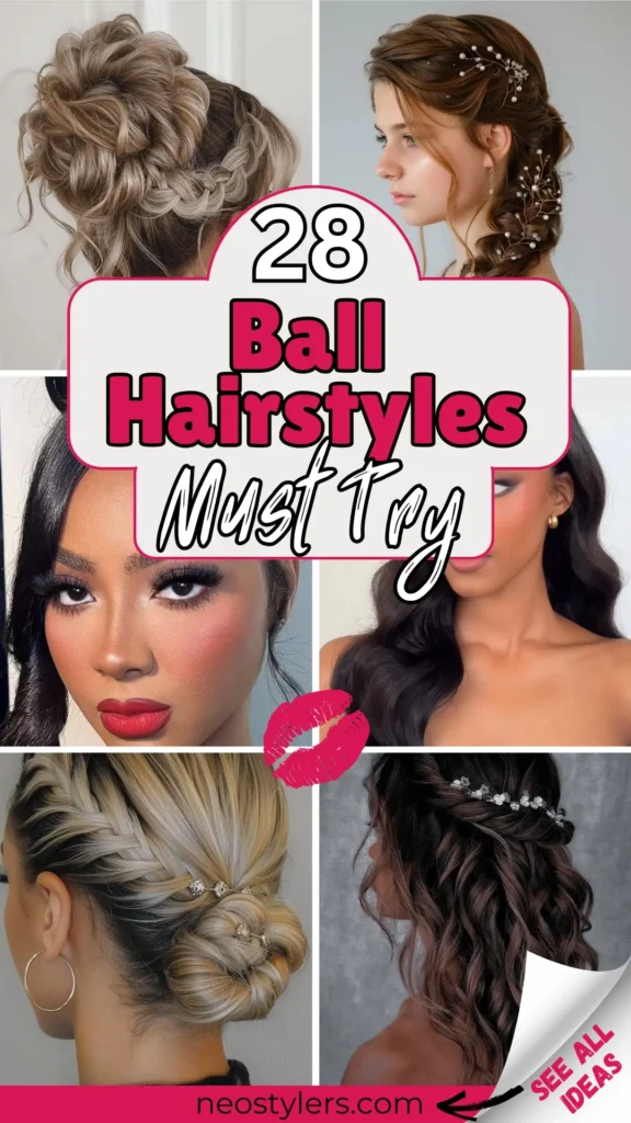 Discover 28 must-try ball hairstyles perfect for elegant evenings and formal events. This pin features chic updos, intricate braided buns, romantic half-up waves, and sleek vintage curls—styled with accessories like pearls, floral clips, and glam pins. The text is bold and feminine in red and black, set against a soft beige backdrop with a kiss graphic, adding a touch of charm. Ideal inspiration for prom, galas, or weddings. Stylish, classy, and photo-ready looks.
Discover 28 must-try ball hairstyles perfect for elegant evenings and formal events. This pin features chic updos, intricate braided buns, romantic half-up waves, and sleek vintage curls—styled with accessories like pearls, floral clips, and glam pins. The text is bold and feminine in red and black, set against a soft beige backdrop with a kiss graphic, adding a touch of charm. Ideal inspiration for prom, galas, or weddings. Stylish, classy, and photo-ready looks.