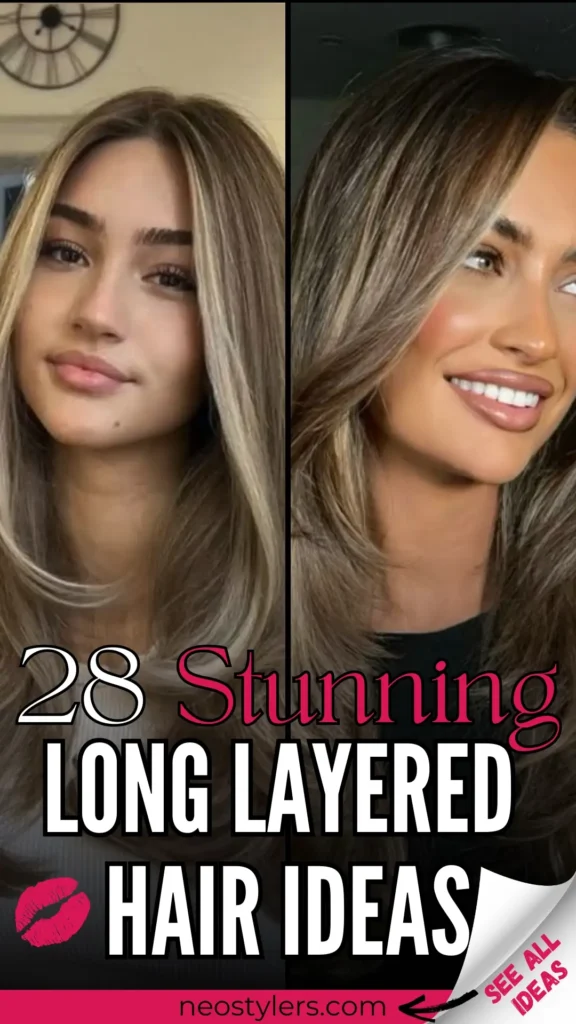 Get inspired with 28 stunning long layered hair ideas perfect for adding volume and dimension. Featuring sleek, face-framing layers with a soft blowout finish, these brunette and ash-toned styles highlight natural shine and movement. Ideal for those wanting a flattering, low-maintenance yet polished look. Great for everyday wear or glam occasions—these cuts bring timeless elegance to long hair.