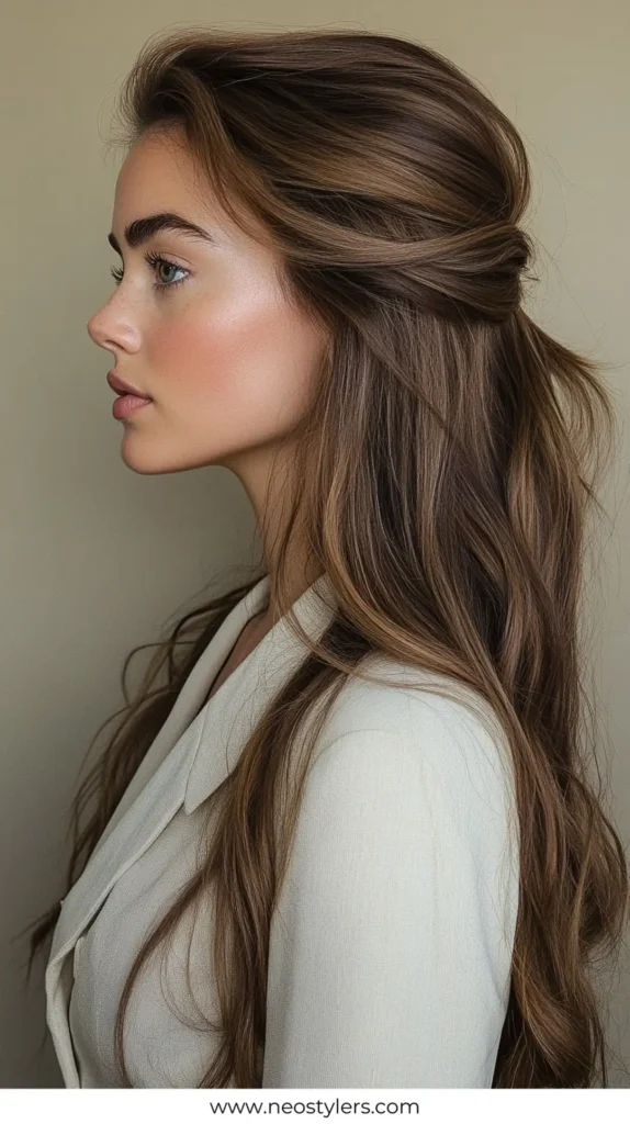 Half Up Half Down 1 Easy Work Hairstyles for Long Hair 4