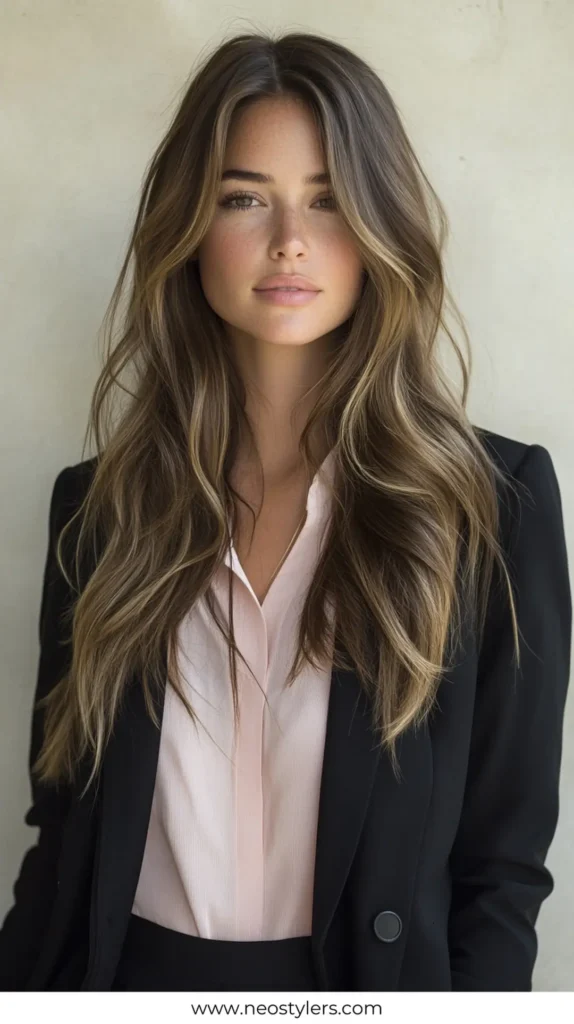 Middle Part 1 Elegant Work Hairstyles for Long Hair 8
