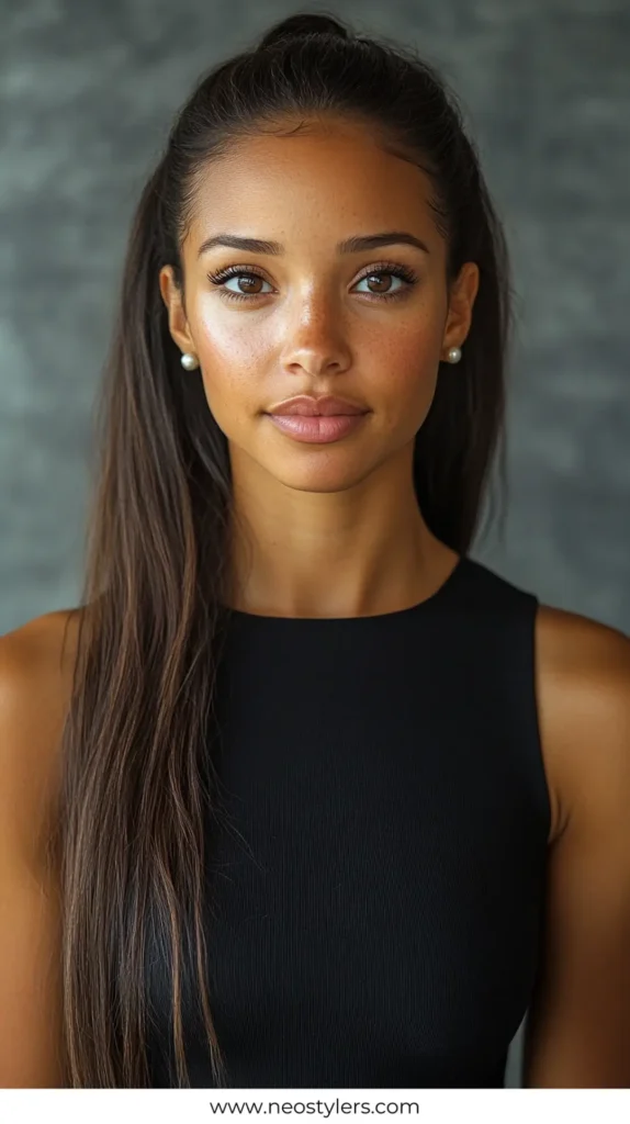 Sleek Ponytail 1 Elegant Work Hairstyles for Long Hair 11