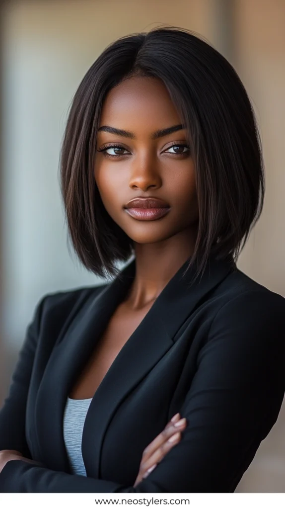 Smooth Bob work hairstyles for black women 15