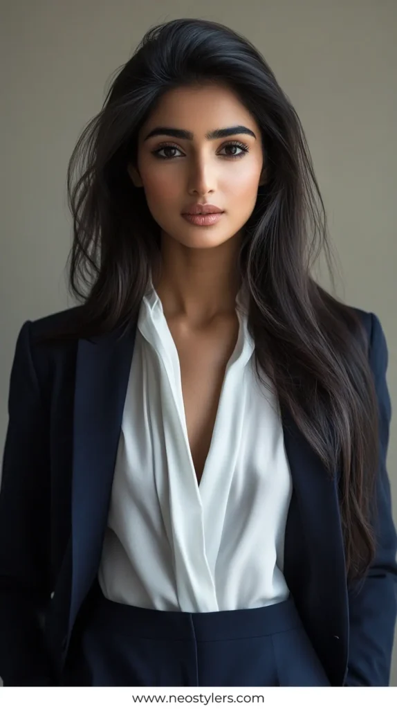 Straight Mid Length 1 Elegant Work Hairstyles for Long Hair 14