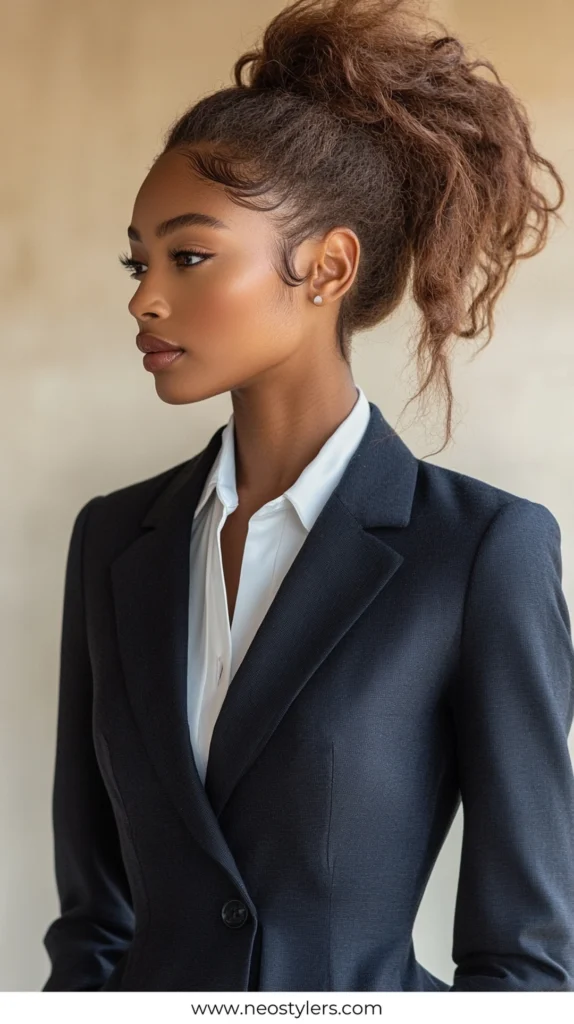 Textured High Ponytail 1 work hairstyles for black women 16