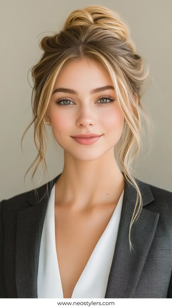 Updo With Messy Braid Bun 1 Elegant Work Hairstyles for Long Hair 15