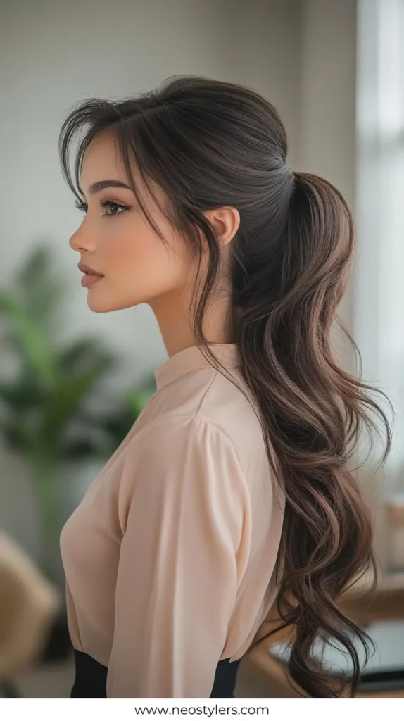 Wavy Ponytail 1 Easy Work Hairstyles for Long Hair 14