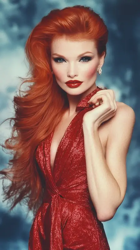 Igniting the 80s: Flame-Hued Glam Revival - 80s blowout hair