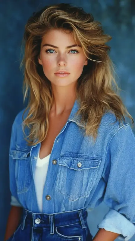 Vintage Vibe Meets Denim Dream: A Retro Romance - 80s blowout hair