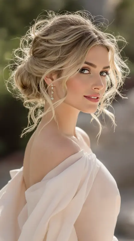 Whispering Elegance: The Lush Tousle Updo - old money hair Ideas