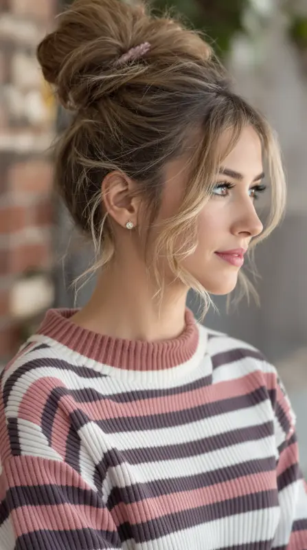 Whispers of Grace: The Effortlessly Elegant Tousled Bun - old money hair Ideas