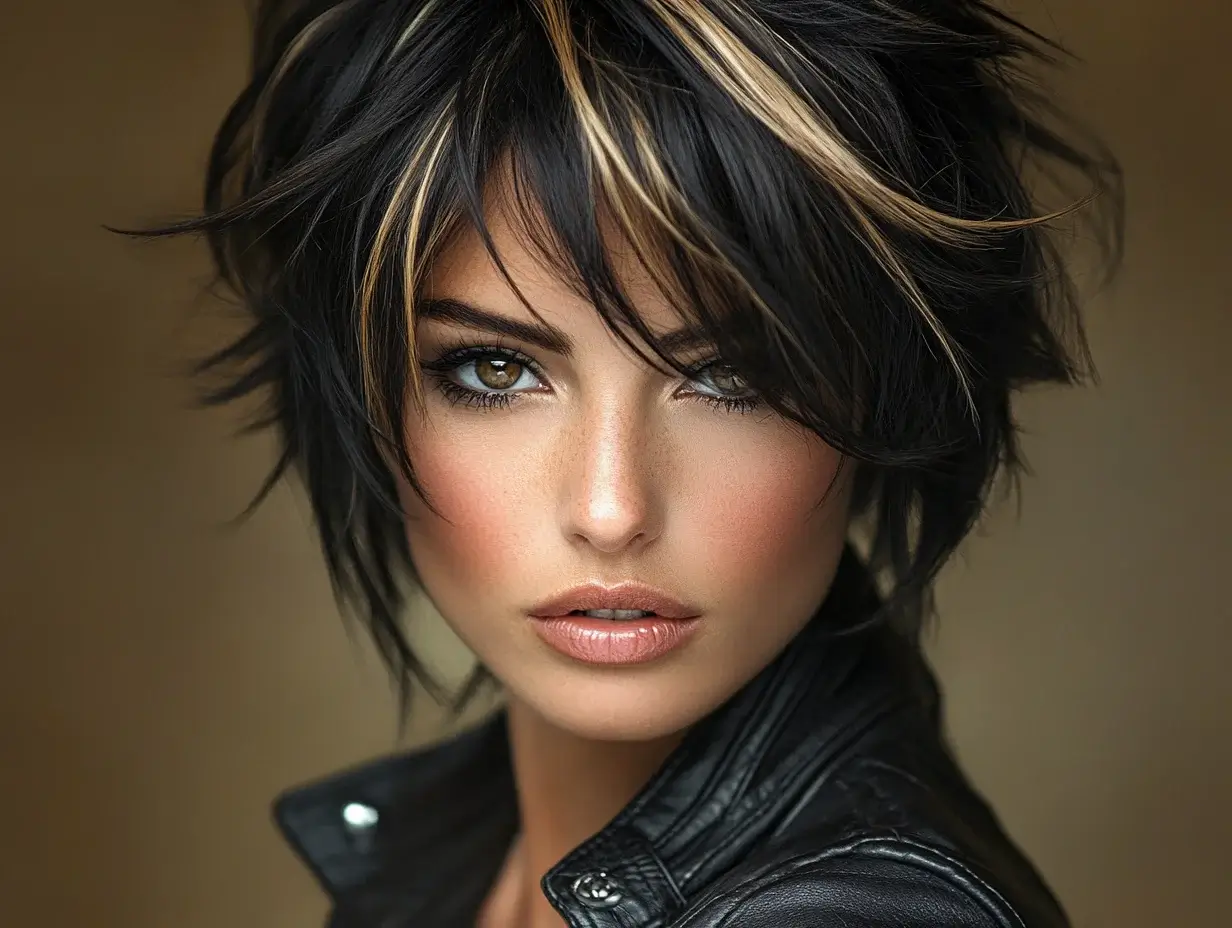 black hair with highlights 2