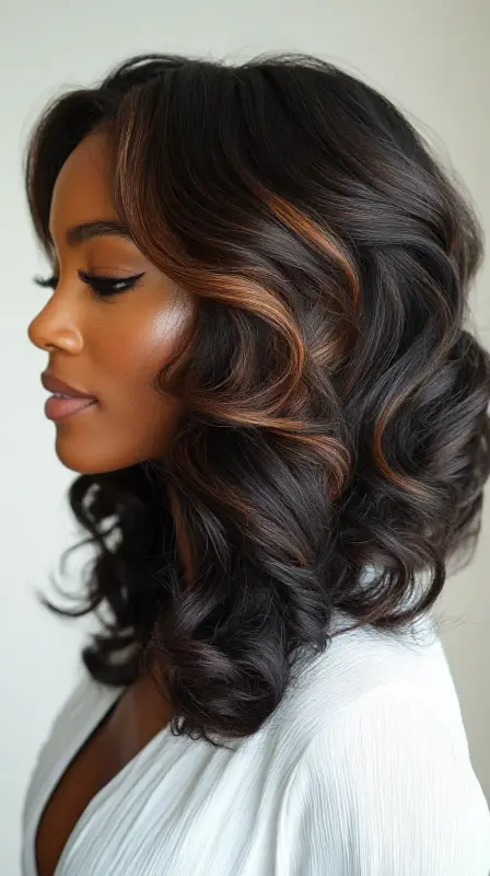 The Sway of Sophistication: Lush Blowout Elegance - curled blowout hair