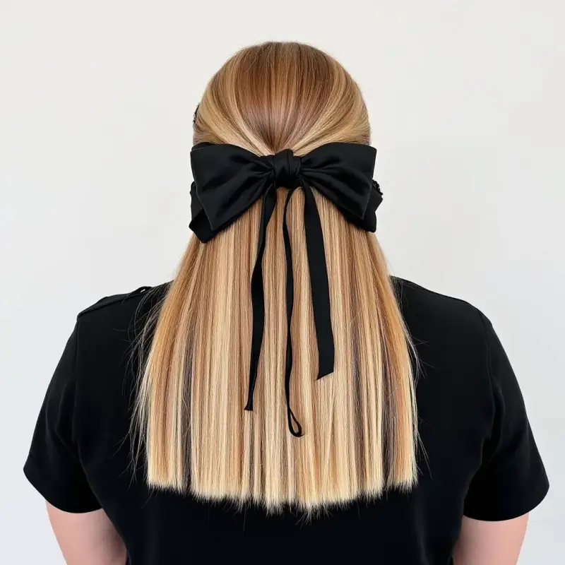 Whispering Elegance: The Enchanting Bow - old money long hair