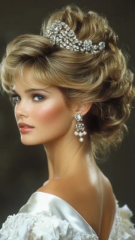 Glamorous Tiara-Crowned Blonde Elegance - 80s Prom Hair