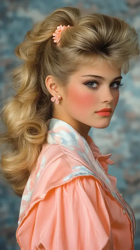 Retro Radiance: Blonde Waves with a Chic Bang Bounce - 80s Prom Hair