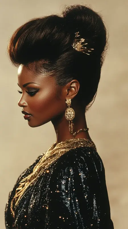 Glamorous 80s-Inspired Updo with a Golden Elegance - 80s Prom Hair