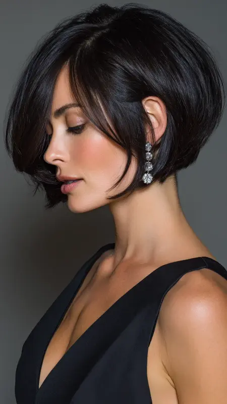 A-Line Inverted Bob with Deep Side Part -  Inverted Bob Haircuts For Fine Hair 