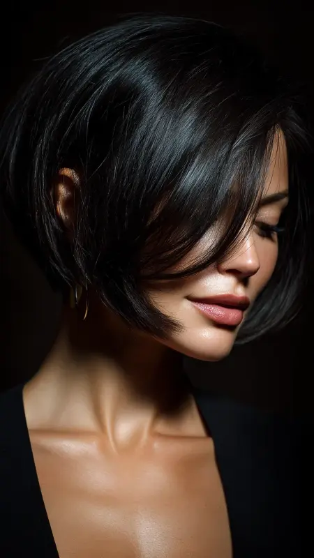 Angled Bob with Hidden Undercut - Medium length haircut for round faces