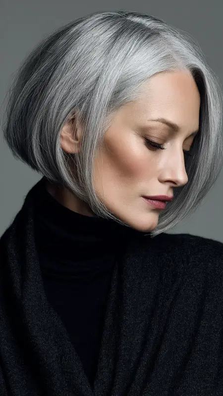 Angled Bob with Side Bangs -  hairstyles for women over 70 with bangs 