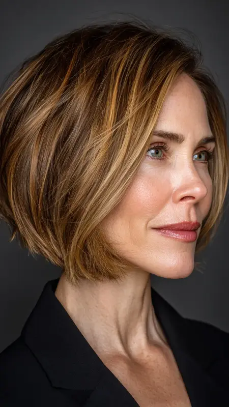 Angled Bob with Stacked Back - Medium Length Bob Haircuts For Women Over 50
