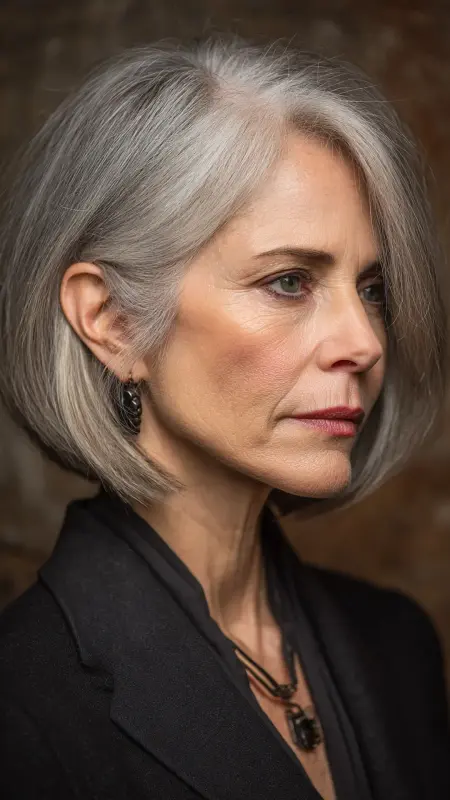 Angled Bob with Subtle Stacking - Shoulder Length Haircuts For Women Over 60
