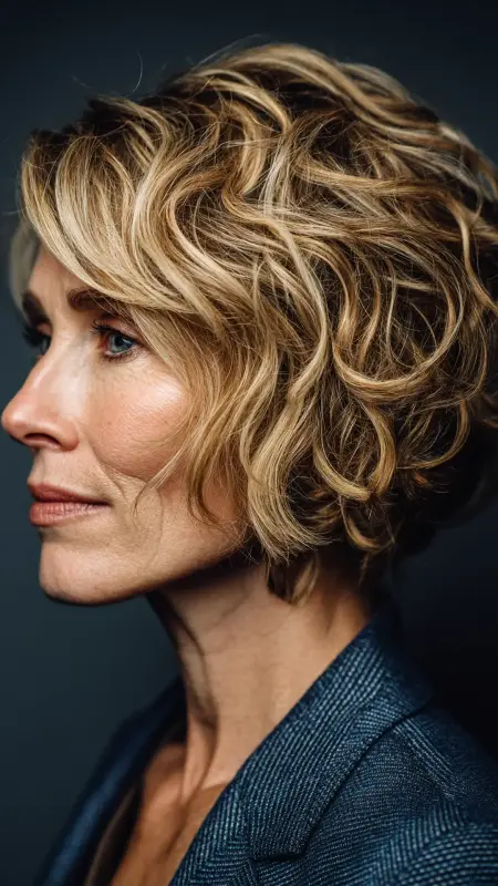 Angled Curly Bob - Hairstyles For Women Over 60 With Curly Hair