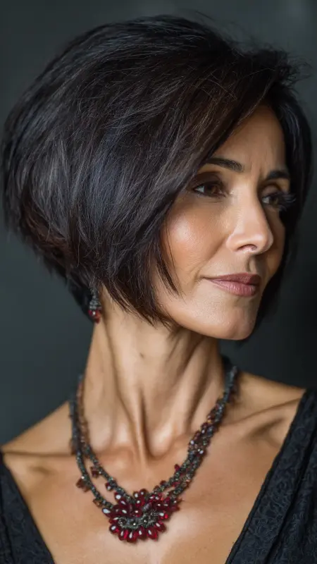 Angled Layered Bob with Nape Undercut - Short Layered Hairstyles For Older Women