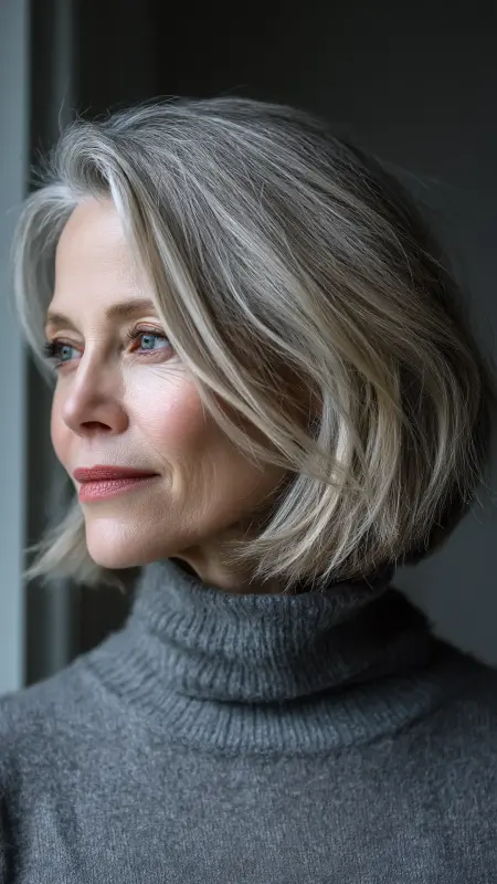 Angled Lob with Tapered Ends - Shoulder Length Hairstyles For Women Over 60