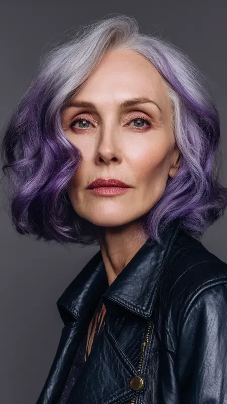 Angled Lob with Underlights - Shoulder Length Haircuts For Older Women
