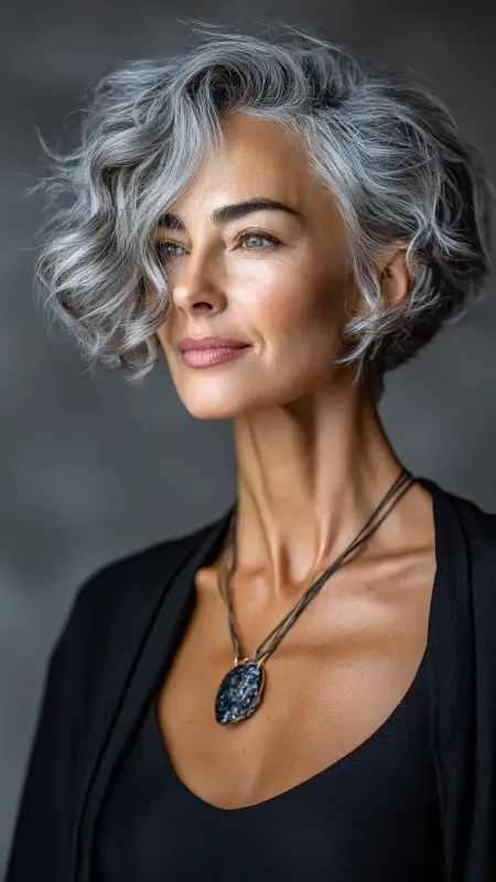 Angled Pixie Bob - Short hairstyles for women over 60 with wavy hair