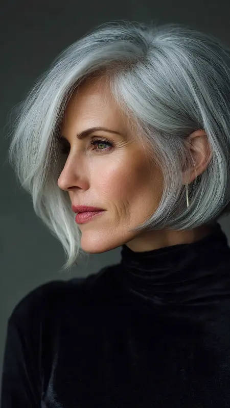 Asymmetrical Bob -  Hairstyles for over 70 year old women 