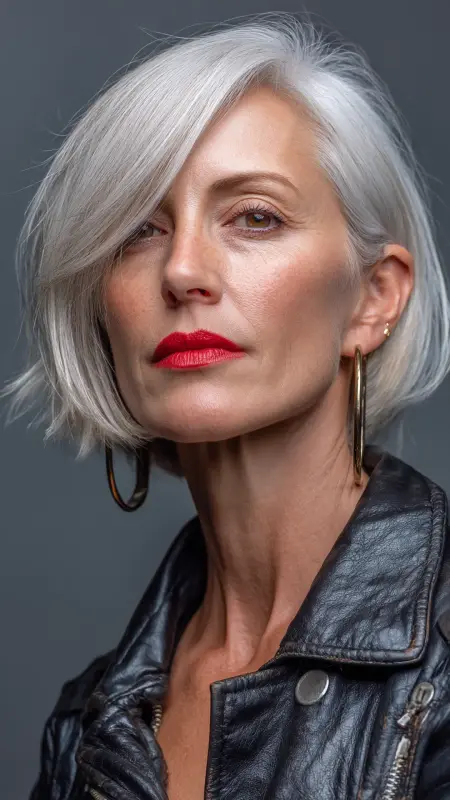 Asymmetrical Bob -  Short white hair for older women 