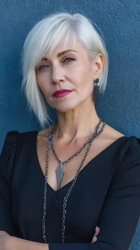 Asymmetrical Bob with Side Bangs -  hairstyles for women over 70 with bangs 