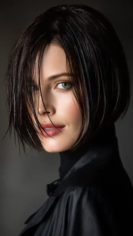Asymmetrical Bob with Sleek Wet Look Finishh - Medium asymmetrical hairstyles