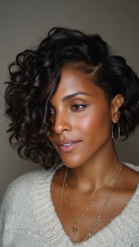 Asymmetrical Curly Bob - Medium asymmetrical hairstyles