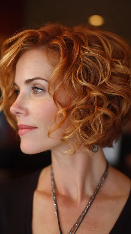 Asymmetrical Curly Bob - Short Curly Haircuts For Women Over 50