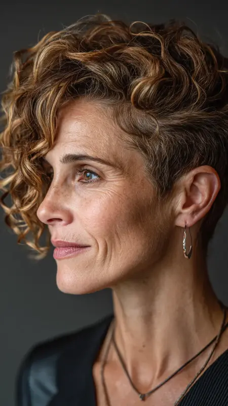 Asymmetrical Curly Crop - Short Curly Haircuts For Women Over 50