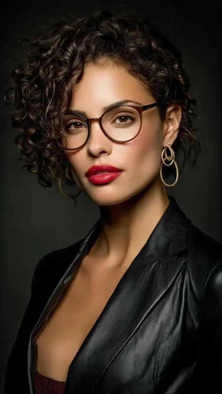 Asymmetrical Curly Cut - short curly hair with glasses