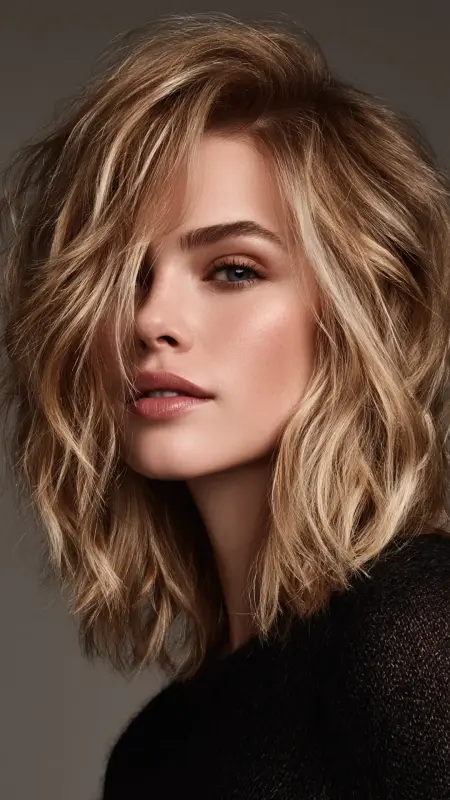 Asymmetrical Cut with Shadow Root Waves - Medium asymmetrical hairstyles