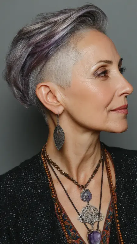 Asymmetrical Undercut Pixie - Undercut pixie haircut for older women