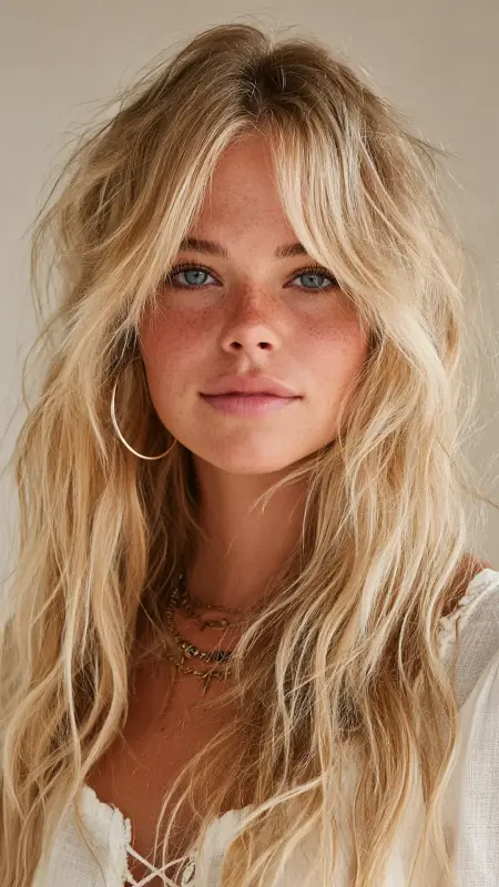 Beachy Blowout with Textured Curtain Bangs - Blowout with curtain bangs
