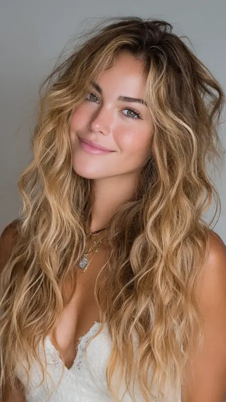 Beachy Waves with Long Layers - Medium length haircut for round faces