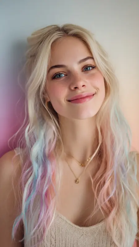 Beige Blonde with Pastel Rainbow Ends - Hair color ideas for students