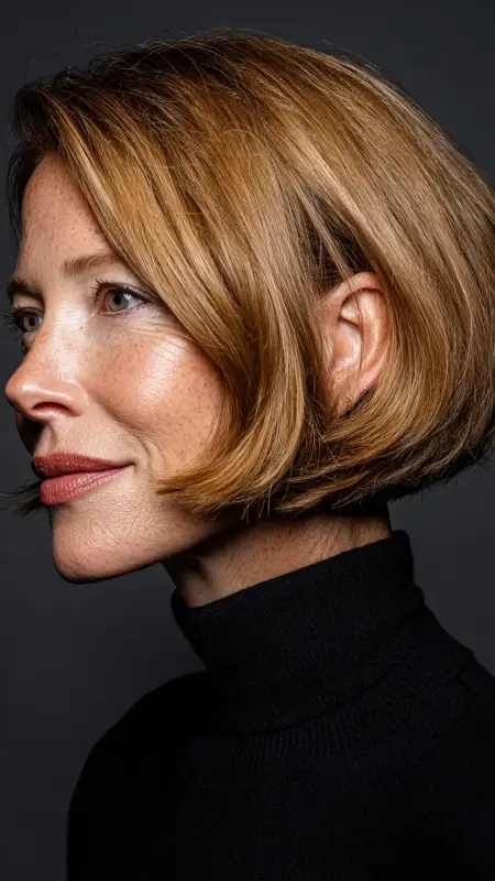 Blunt Cut Bob with Sleek Finishh - Medium Length Bob Haircuts For Women Over 50