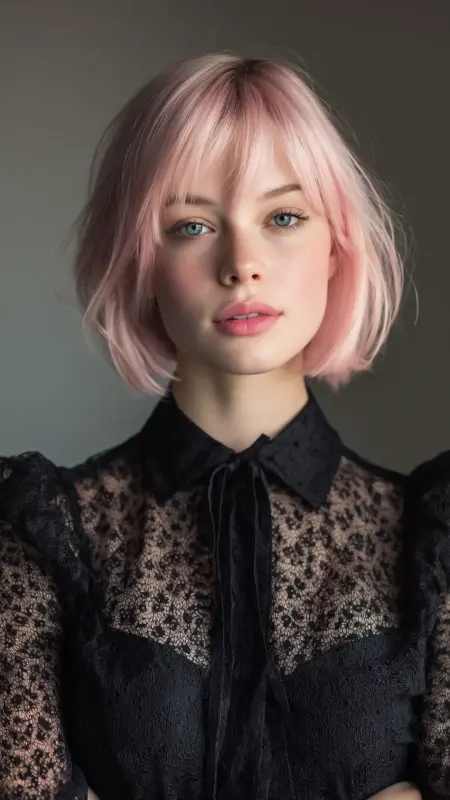 Blunt Cut with Baby Pink Tips - Y2k haircuts