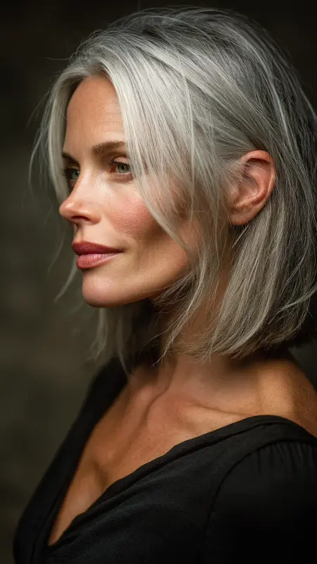 Blunt Cut with Center Part - Shoulder Length Haircuts For Women Over 60