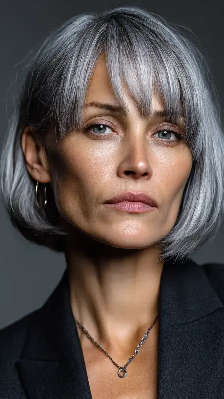 Blunt Cut with Soft Curtain Bangs -  hairstyles for women over 70 with bangs 