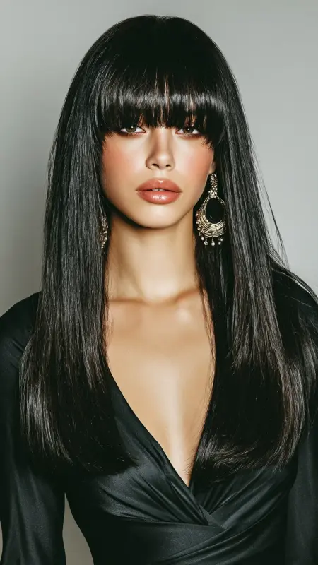 Blunt Ends Precision Cut - long straight hair with curtain bangs