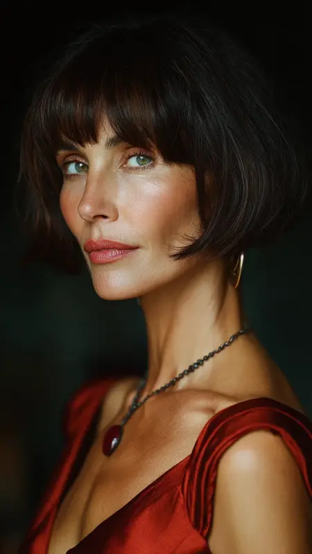 Bob with Deep Side Part and Swoop Bangs - Medium Length Bob Haircuts For Women Over 50