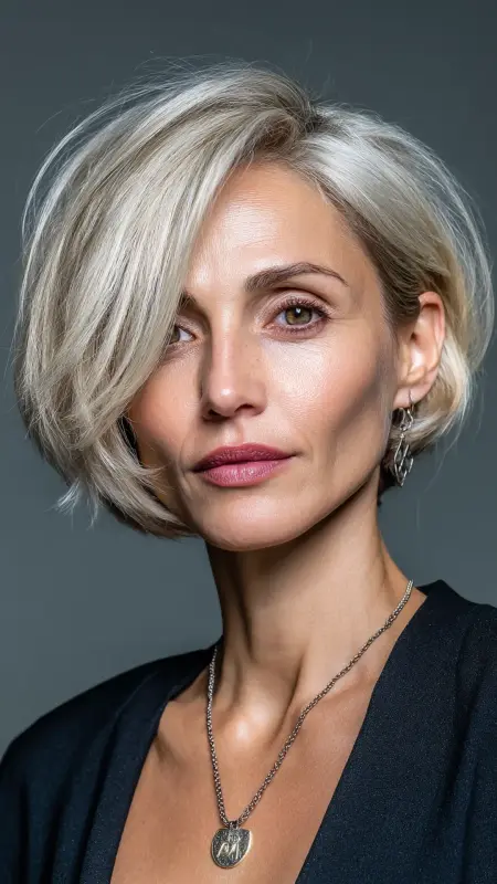 Bob with Swooping Side Bangs - bob haircuts for women over 60 with fine hair